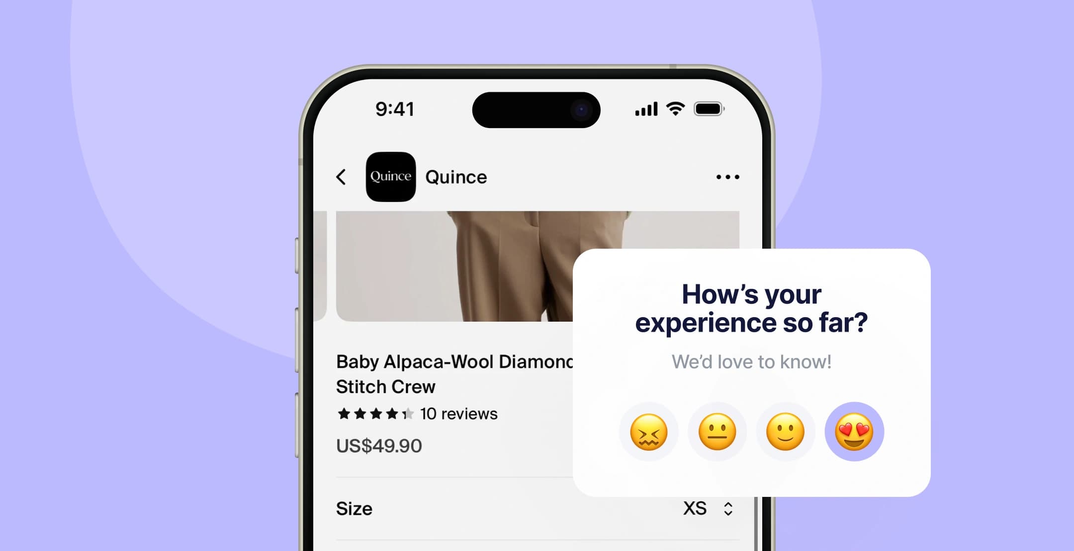 Customer satisfaction prompt shown in-app to collect feedback using emoji-based ratings.