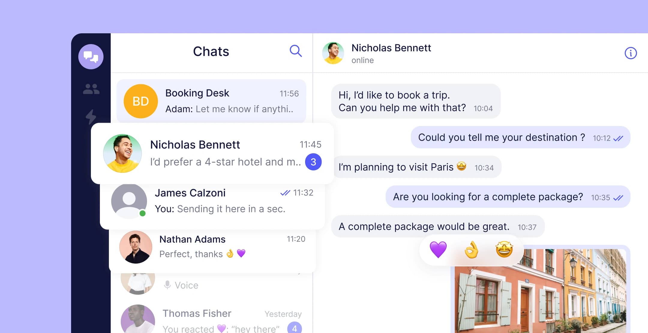 Chat interface showcasing an efficient booking process.