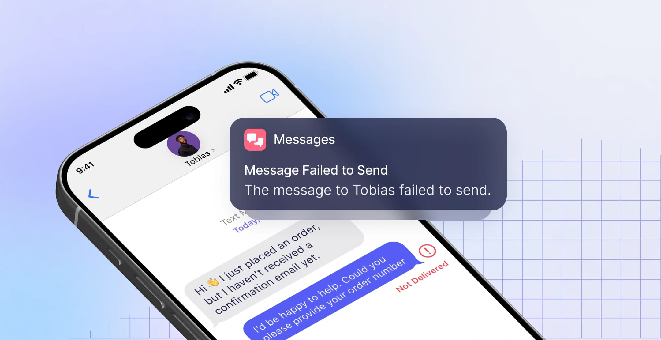 Message failed to send notification on a chat screen.