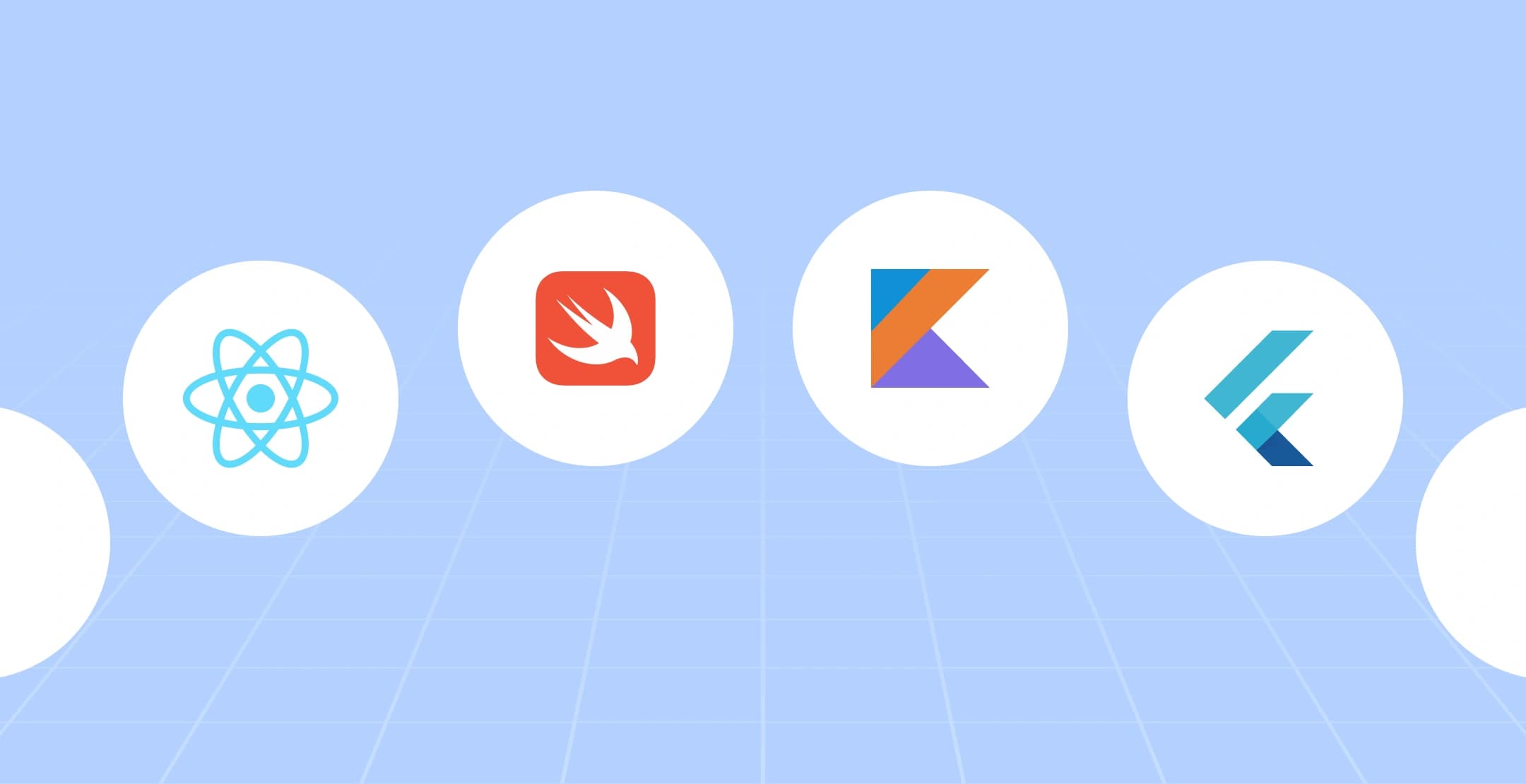 Mobile app development tech stack icons.