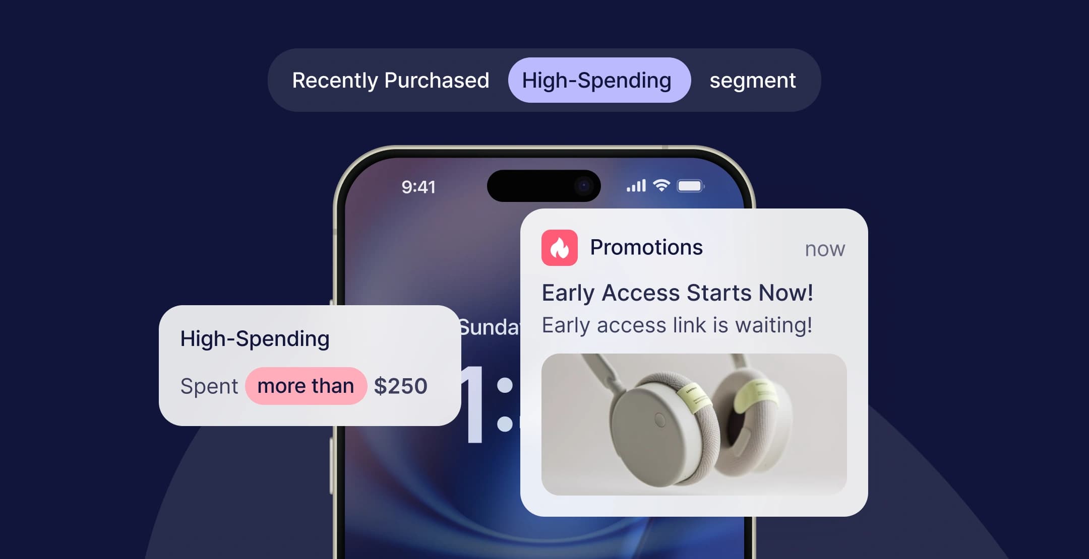 Mobile notification targeting high-spending customers with an early access promotion.